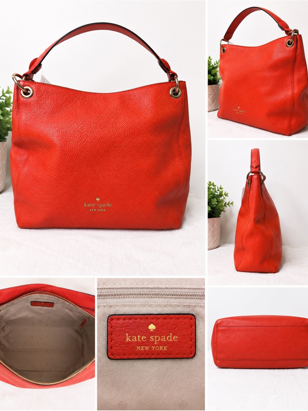 kate spade Red Pebbled Leather Shoulder Hobo